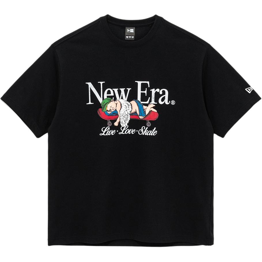 New Era Letter Logo Embroidered Loose Fit Crew Neck Short Sleeve T-Shirt Unisex Tops Black 14536508