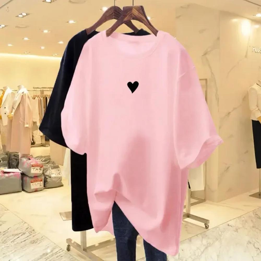 Camisetas Casuales Holgadas para Mujer Tops Básicos Sólidos de Manga Corta Jerseys Verano Amor Estampado Camiseta de Manga Corta