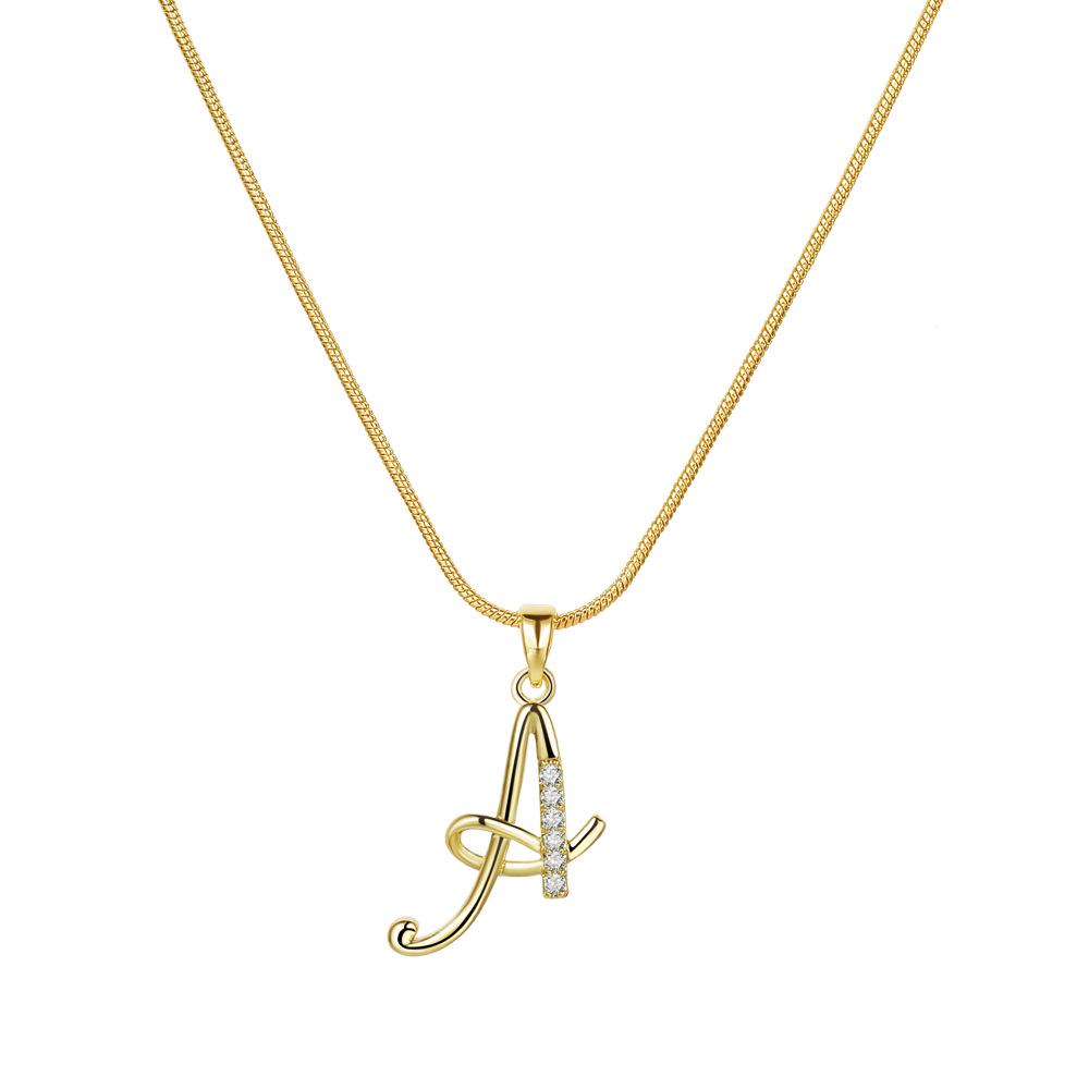 "Elegant 26-Letter Zircon Inlaid Gold Snake Chain Necklace"