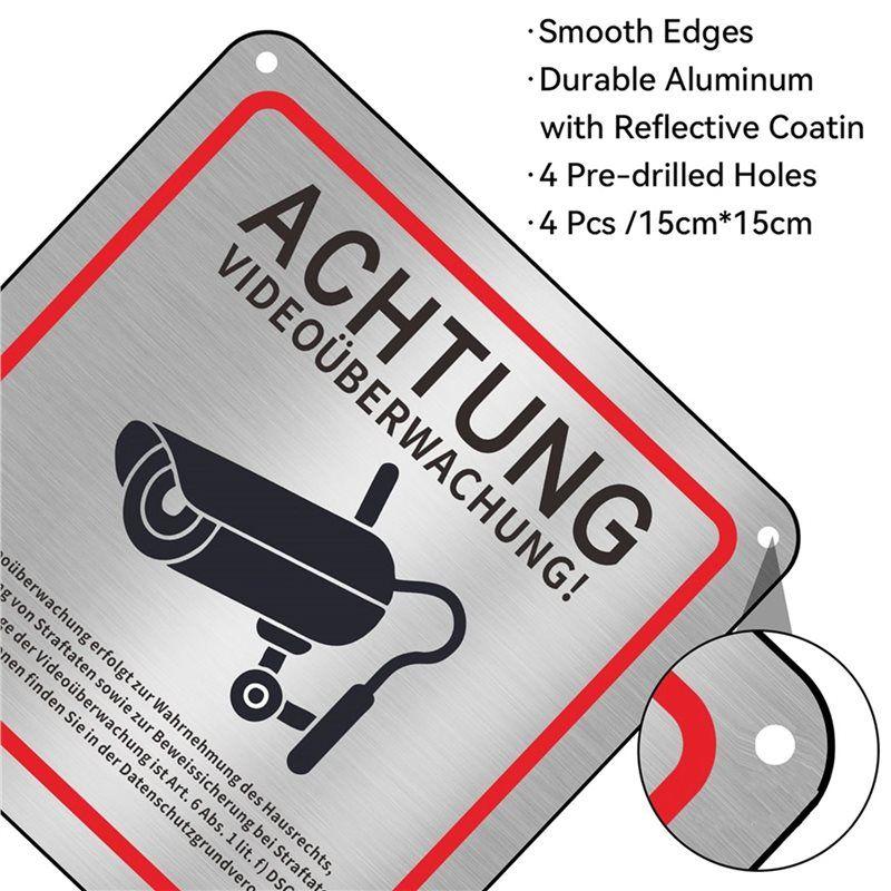 Video Surveillance Sign, Video Surveillance Private Property, 15 X 15 Cm Metal Warning Video Surveillance Sign 12Pack