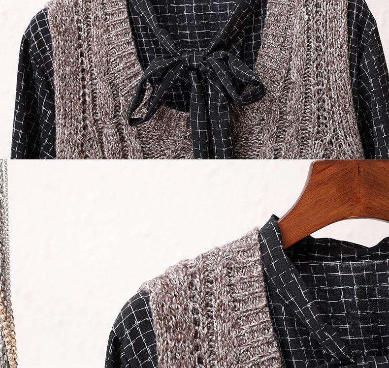 Women's V-Neck Sweater Vest & Knitted Top Set - Mid-Length, Thickened, Korean Style, Sleeveless for Autumn/Winter 2024