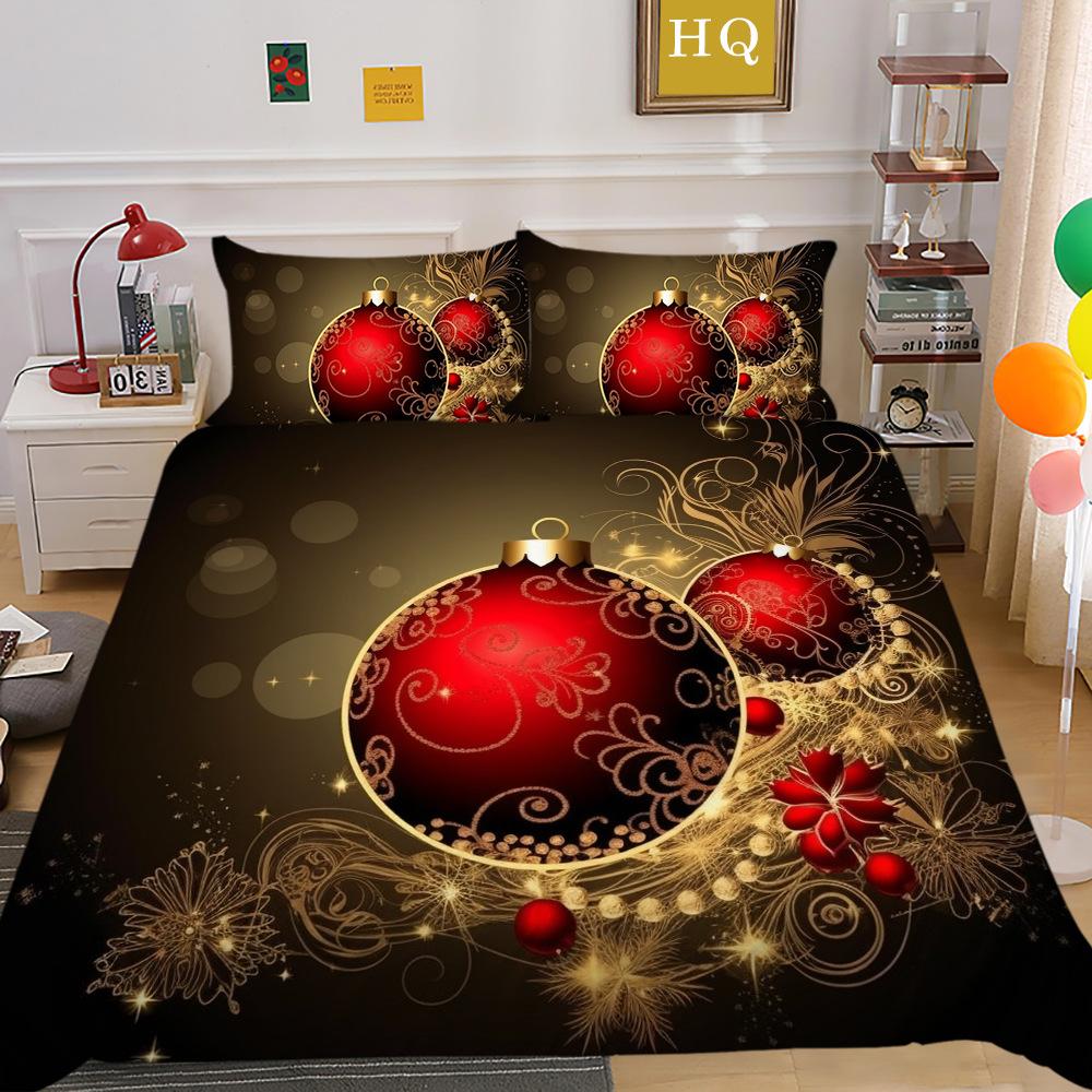 Christmas Digital Printing 3D Printing Polyester Pillowcase Quilt Cover Two Or Three-Piece Set