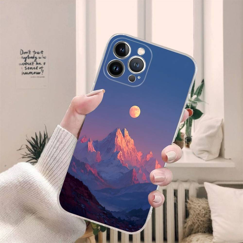 Beautiful Sunset Snow Mountain Phone Case For IPhone 17 16 15 14 13 11 12 Pro Max 16 Plus Transparent