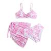 2026 Girls' European & American Print Mesh Three-Piece Swimsuit Set - Medium & Large Sizes