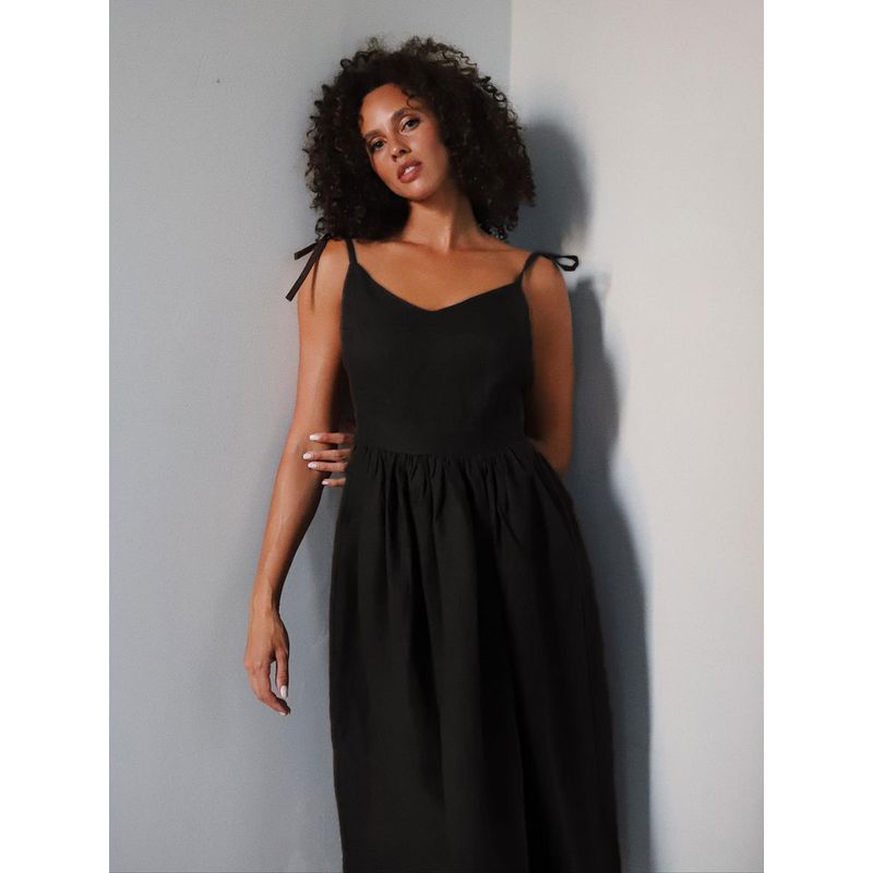 

Strap Dress European and American Women clothes French style Holiday Style Sexy Pure Desire Cotton and Linen Strap Backless Sling Dress Black M