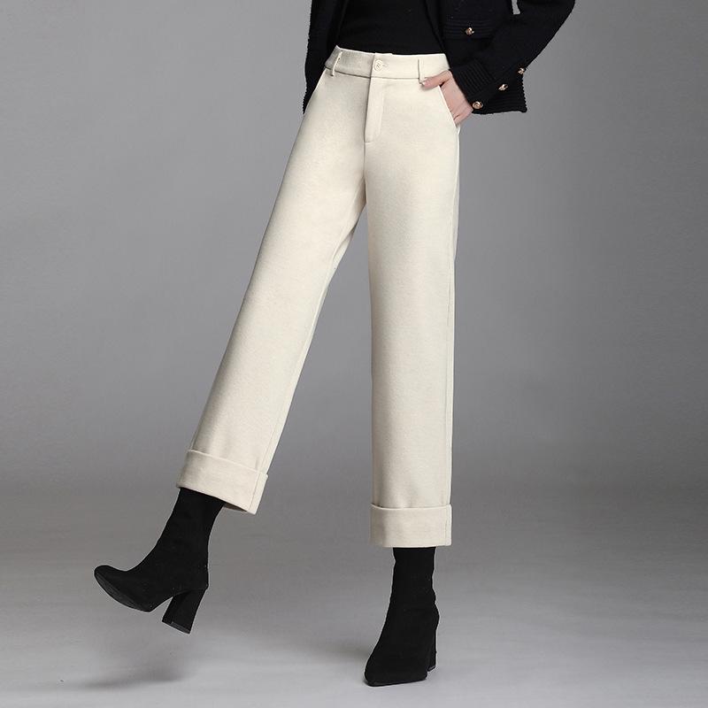 Petite High-Waist Bootcut Wool Flannel Cigarette Pants - Slimming & Thickened for Autumn/Winter 2026 New Arrival