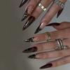 24 Stück Mandel-Press-On-Nägel mit Leopardenmuster und Mini-Blumen-French-Tips, Retro Süß Cool Acryl-Fingernägel