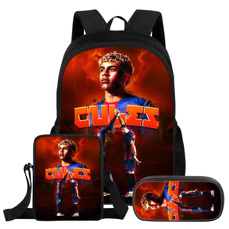 Set da 3 Pezzi Zaino L-Lamin Yamal Bambini Studenti Scuola Stella del Calcio Zaino Miglior Regalo Borsa a Spalla Astucci Zainetto