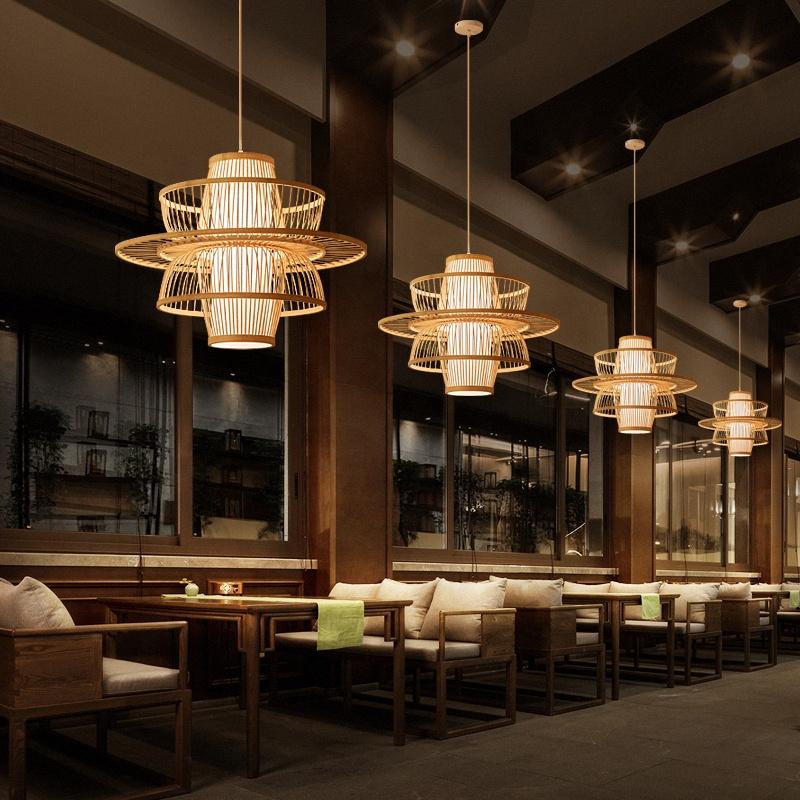 Controlled Easy Indoor Lighting  Power Home Decoration Vintage Scandinavian Dining Wooden Bamboo Wicker Rattan Pendant Light
