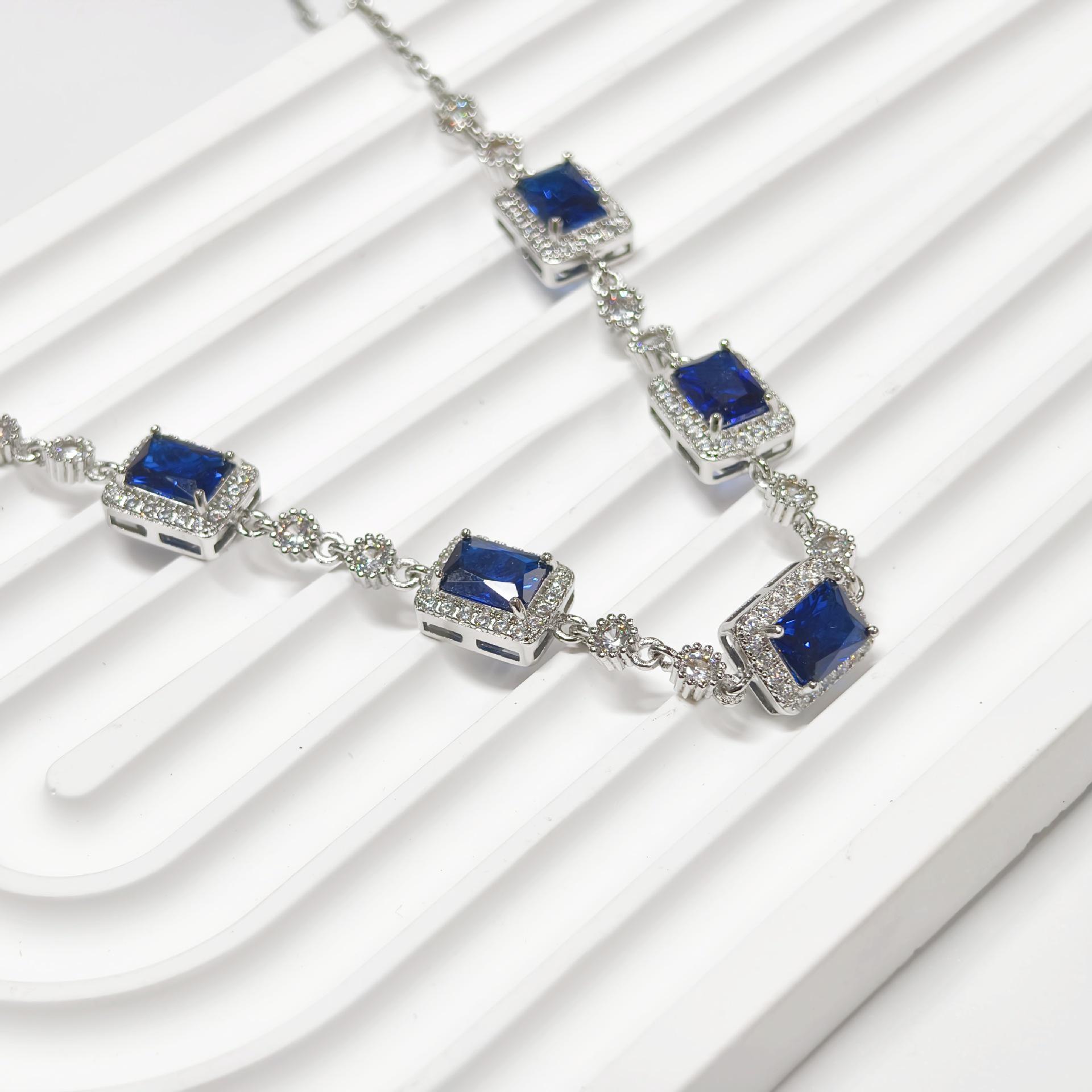 Gesen Rectangle Simulated Sapphire Zirconia Necklace - Women’s Elegant Niche Couple Style Jewelry