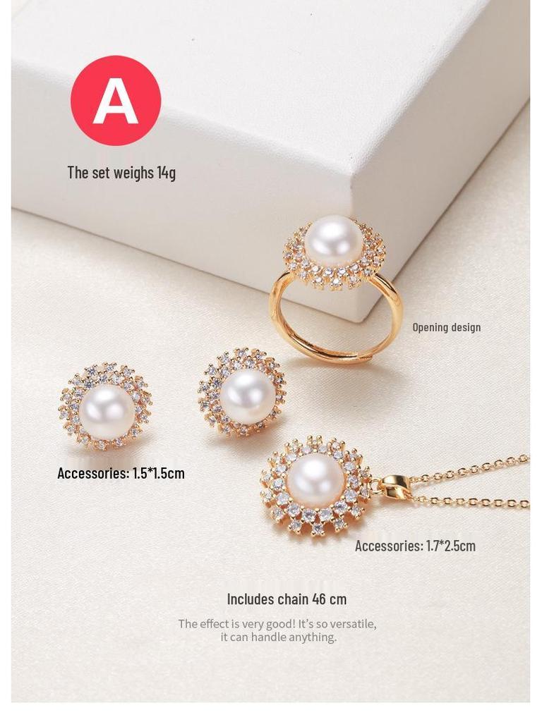 Pearl Necklace and Earrings Set with Freshwater Semi-round Pearls