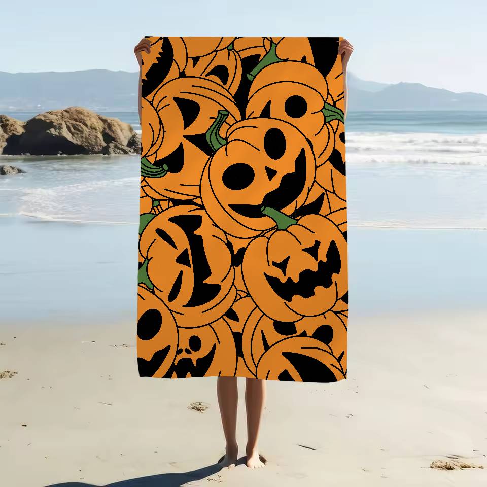 Halloween Cartoon Geister Kürbisse Fledermäuse Strandtuch Badetücher Mikrofaser Schnelltrocknend Sandfrei Strand Yoga Spa Fitnessstudio Pool