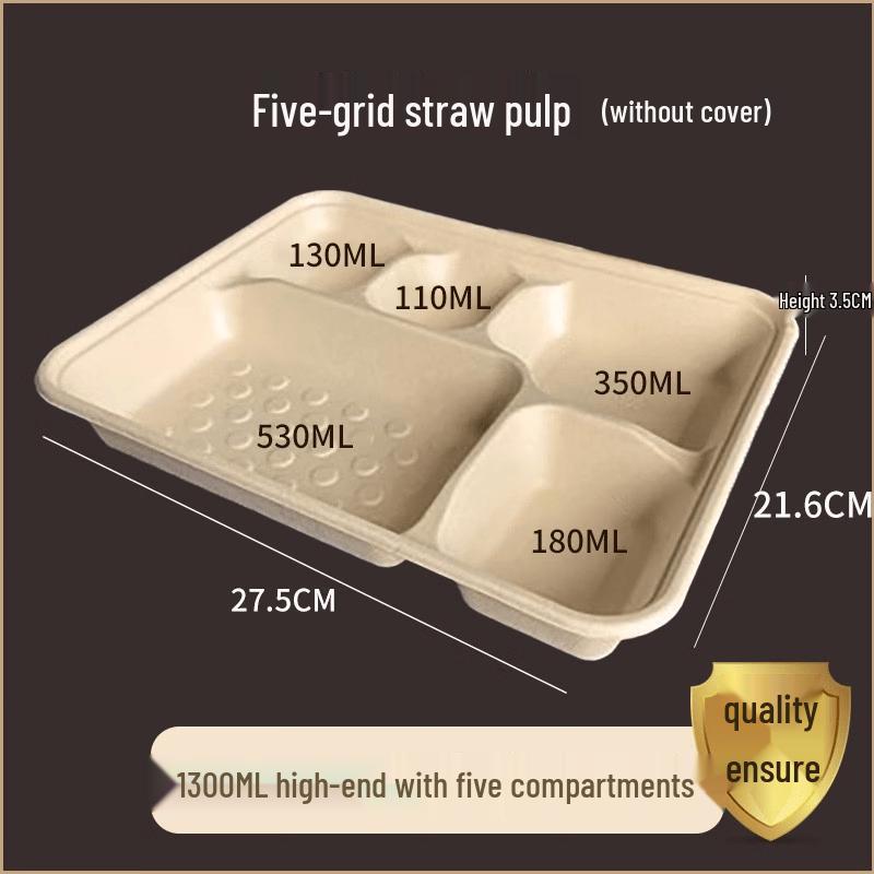 Disposable 5-Compartment Pulp Meal Containers