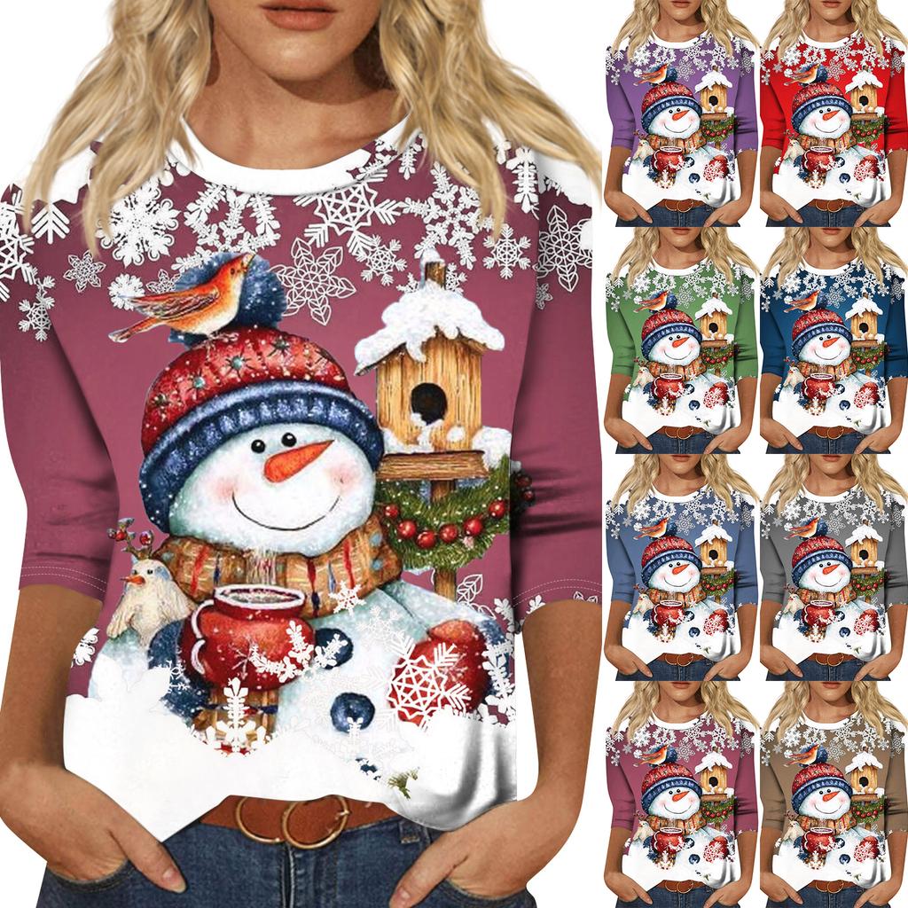 Women's Round Neck Tops Cotton Women's Casual Fashion Floral Print  Long Sleeve O-Neck Pullover Top Blouse