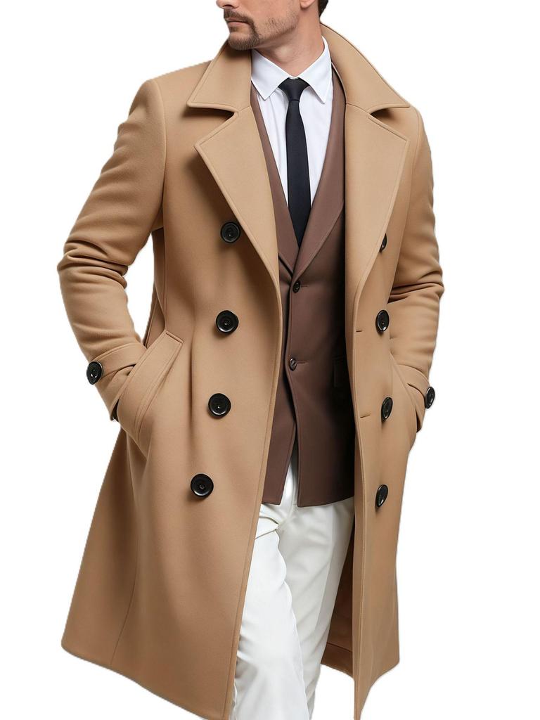Herren Europäischer Zweireihiger Wollmantel - Langer Stil für Herbst/Winter