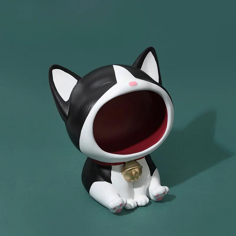Creative Cute Big Mouth Cat Cartoon Living Room Decoration Key Storage Doll Tray Storage Ornaments Home Moving Gift