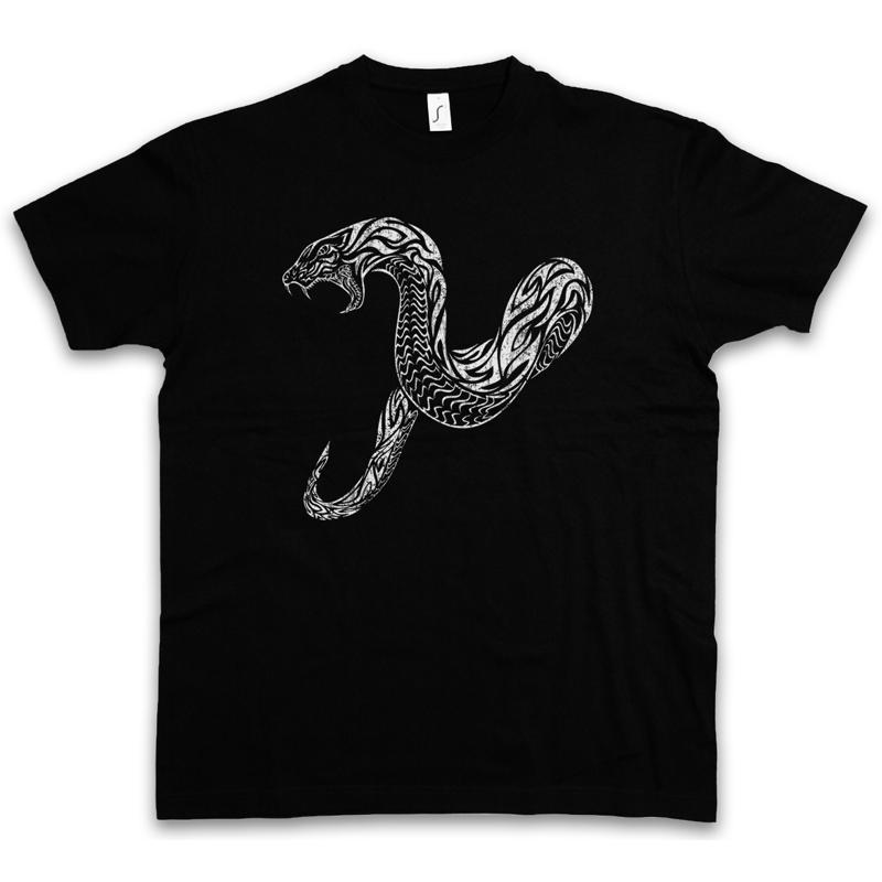 Tribal Snake Graphic Print Black Cotton T-shirt
