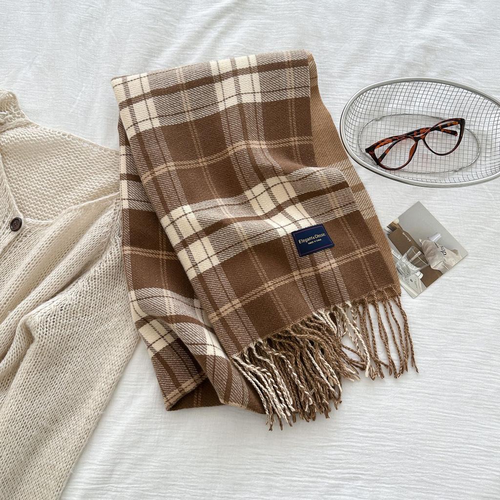 New Classic Korean Style Double Sided Plaid Tassel Scarf for Women Winter College Style Couple Versatile Warm Scarf