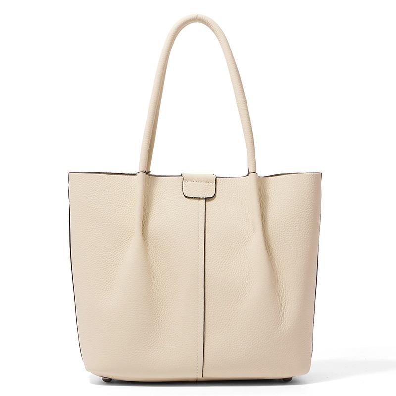 New pleated handbag versatile first-layer cowhide shoulder bag casual messenger bag soft leather tote bag women