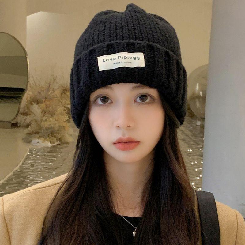 Coarse knitted wool hat student new women's autumn and winter versatile big head circumference loose warm face small cold hat