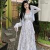 Dress lace slimming and elegant long dress, French waist-cinching floral summer vintage niche mid-length sweet