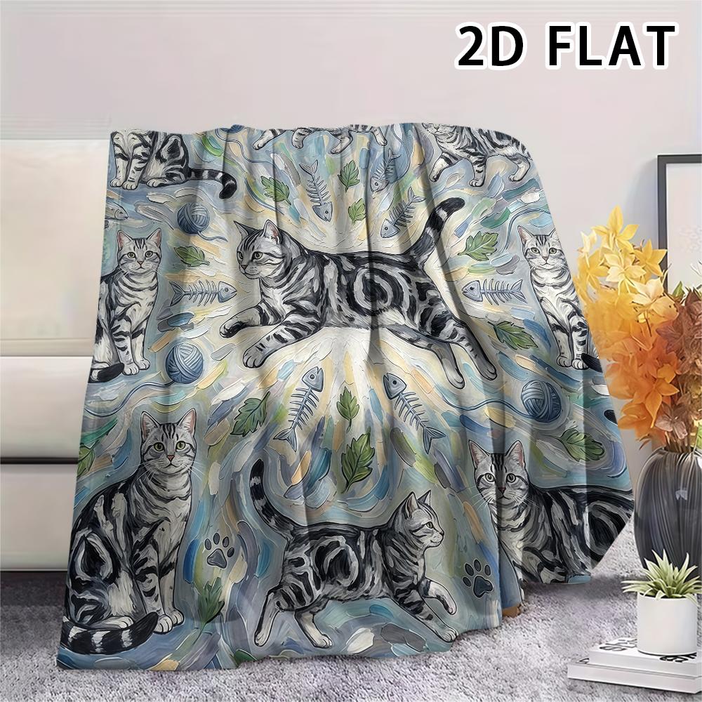 1Pc Vibrant Mandala Cats Print Flannel Blanket,High Quality Comfortable for All Seasons,Home Decor,Warmth and Comfort,Perfect for Christmas Gifts