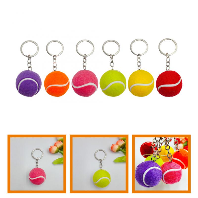 6-teiliges Set kleiner Tennis-Schlüsselanhänger, Mini-Sport-Schlüsselring, Mini-Tennis-Rucksackanhänger