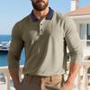 American Style Mens Turn Down Collar Color Block Long Sleeve Casual Polo Shirt