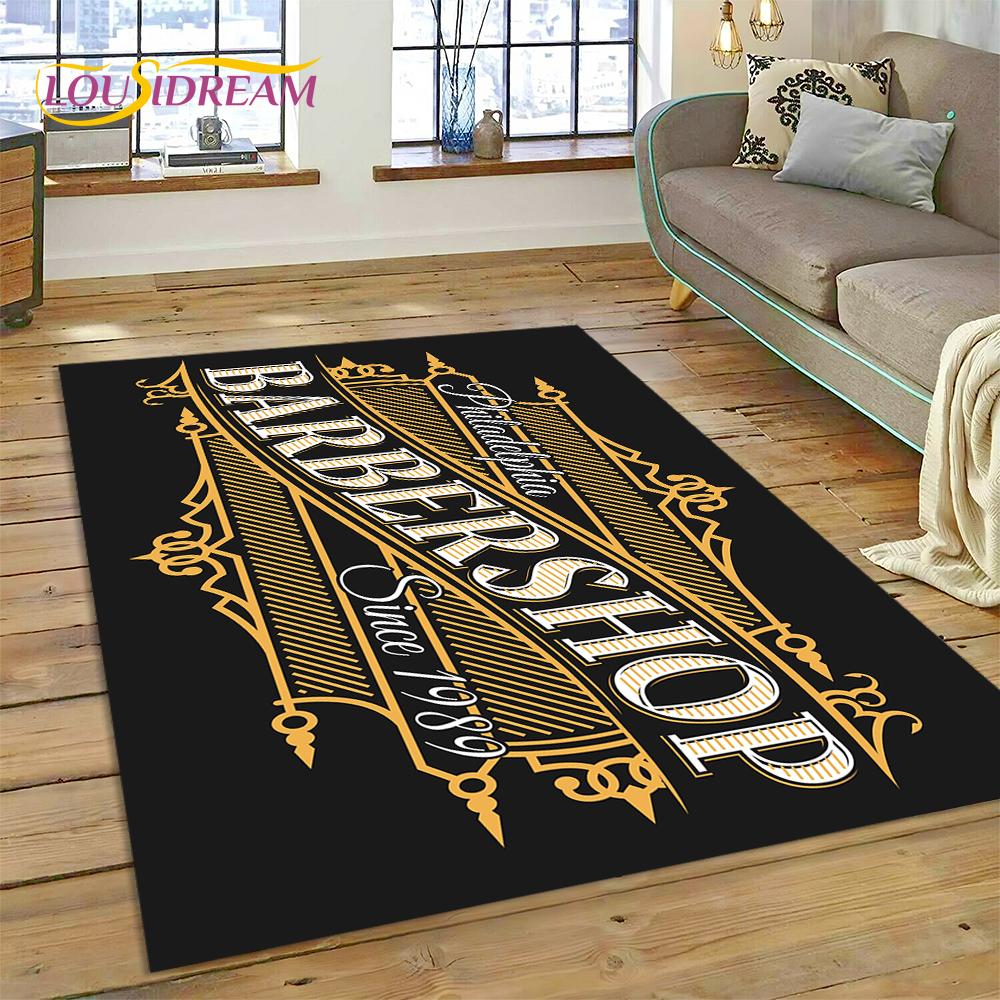 Fashion Barber Shop Logo Skull Vintage Rug Carpet for Living Room Bedroom Decor,Floor Mat Non-slip Decoration for Sofa Doormat