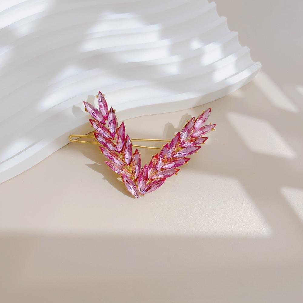 Lesní styl V-spona do vlasů s třpytivými diamanty a náhlavní páska s klipem ve tvaru pšeničného klasu, módní vlasový doplněk s rovnou sponou.