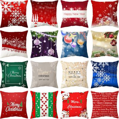 Christmas Pillow Short Plush Pillow Cover Home Fabric Holiday Printed Cushion Pillow Cover