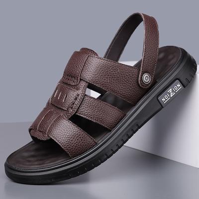 Summer New Designer Father Soft-soled Beach Shoes For Men Garden Casual Leather Sandals Male Solid Color Platform Sandals