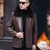 New Dad's Middle-aged Men's Leather Jacket Fleece Thickened Autumn and Winter Warm Jacket