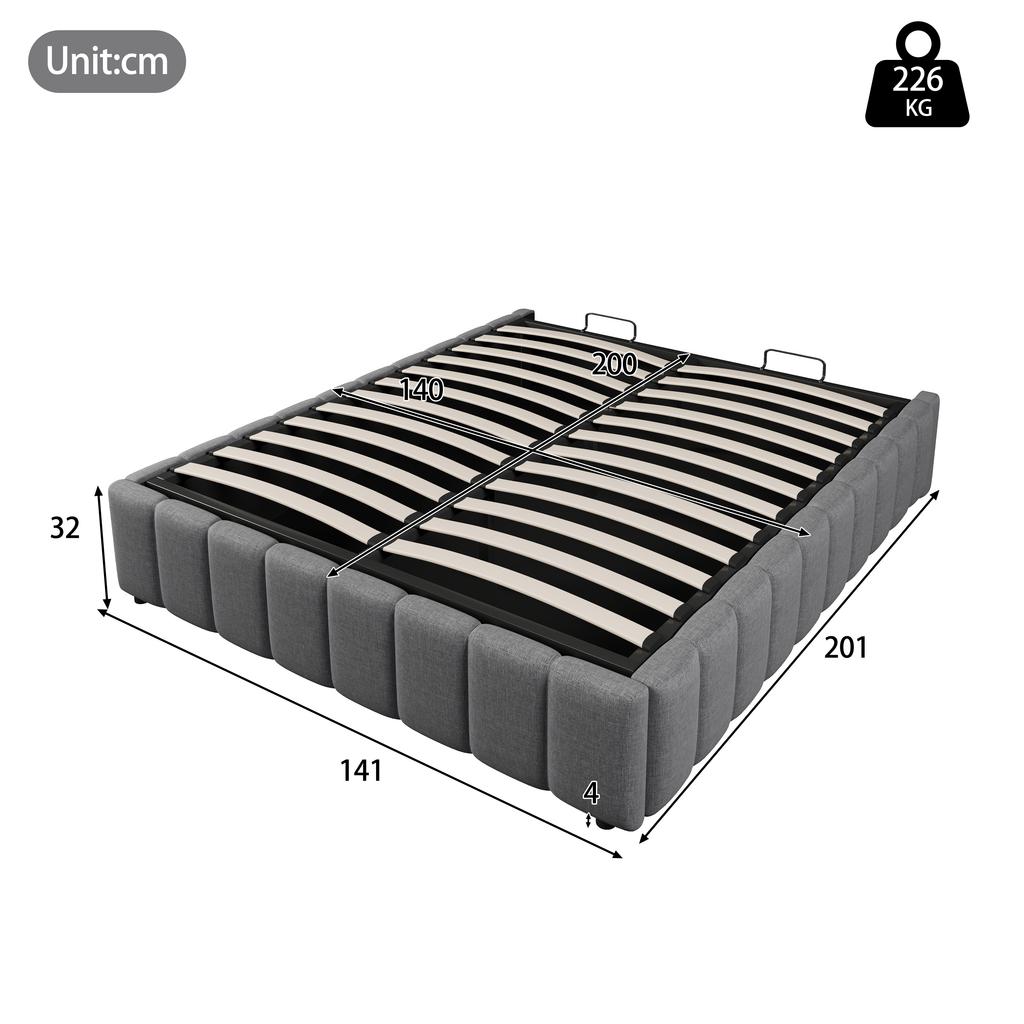 Upholstered Bed, 140*200cm, Hydraulic Storage, without Headboard, without Mattress, Grey