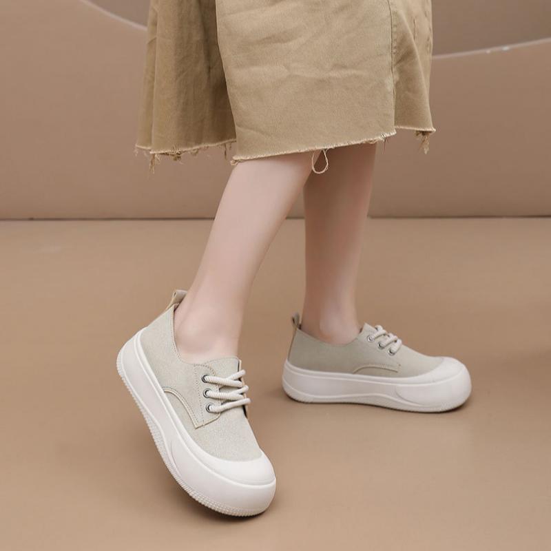 Women's Casual Shoes Thick-soled Round-toed Lace-up Height-enhancing White Shoes Fashionable Loafers