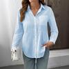 Women's Linen Cotton Long Sleeve Shirt Collar Sheer Relaxed Blouse