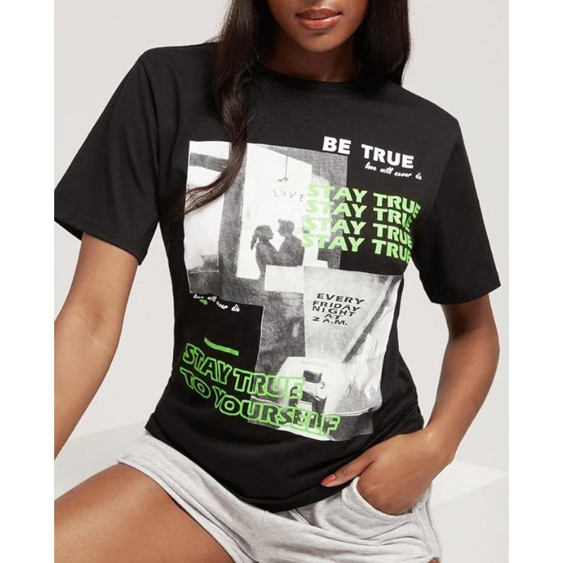 Summer Round Neck 3D Fashionable and Minimalist Print Top Fashionable Casual Short Sleeved Women's T-shirts