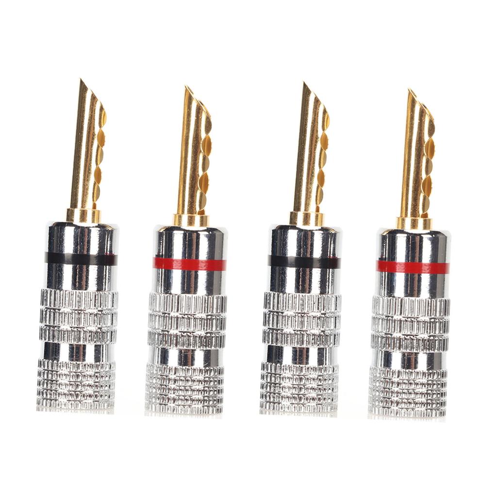 2 Pairs BFA Banana Plug 4mm Gold Plated Brass Serrated Speaker Plug Connectors for Amplifiers