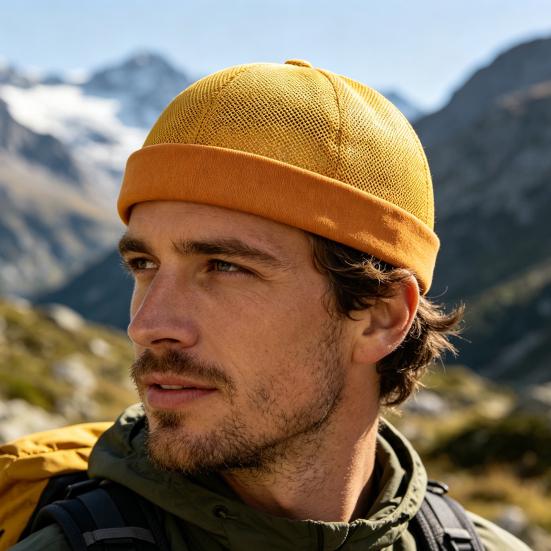 Brimless Melon Skin Hat, Elastic Edges 360 Degree Ventilation Summer Hat, Lightweight Breathable Mesh Cap for Men Women