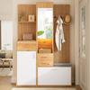 Compact Shoe Cabinet with Wardrobe, Mirror and Bench, LED Lighting with App Control, Hallway Wardrobe with Drawers and Flip-Down Shoe Compartment