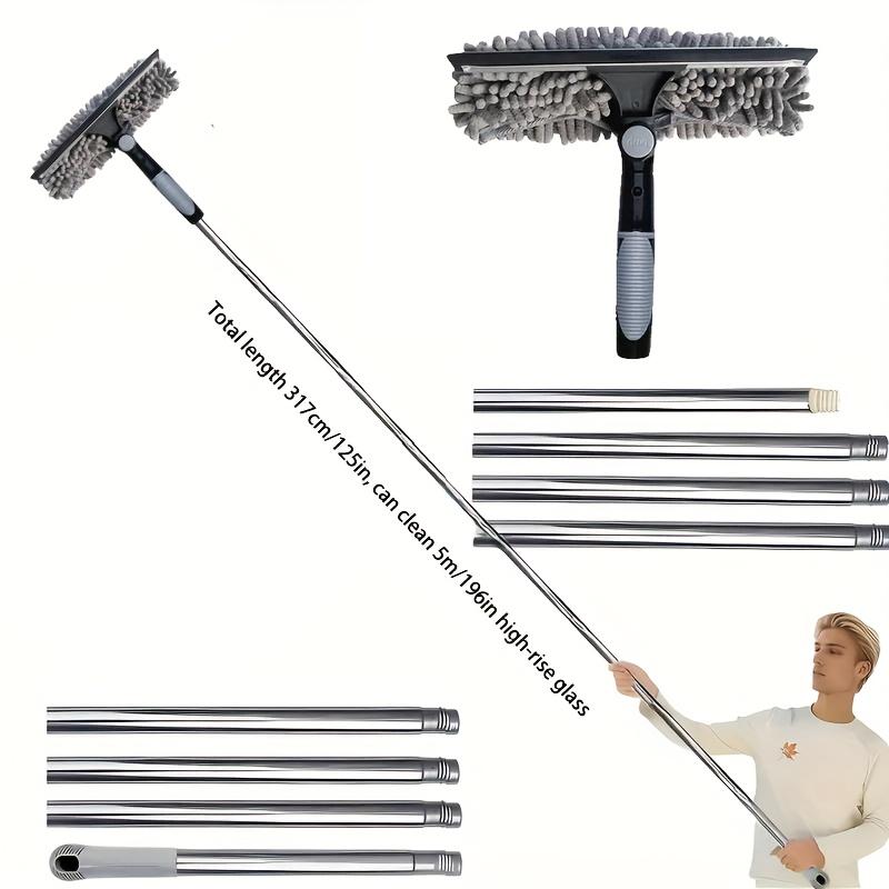125inch Extendable Microfiber Window Cleaning Tool, Dual-Use Dry and Wet, Stainless Steel Handle, Glass Cleaner