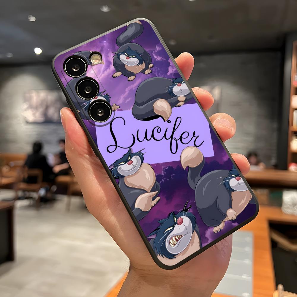 Cinderella Lucifer Cat Phone Case For Samsung A56 A36 A26 A16 A15 A25 A35 A55 A14 A34 A24 A54 Black Soft Shell