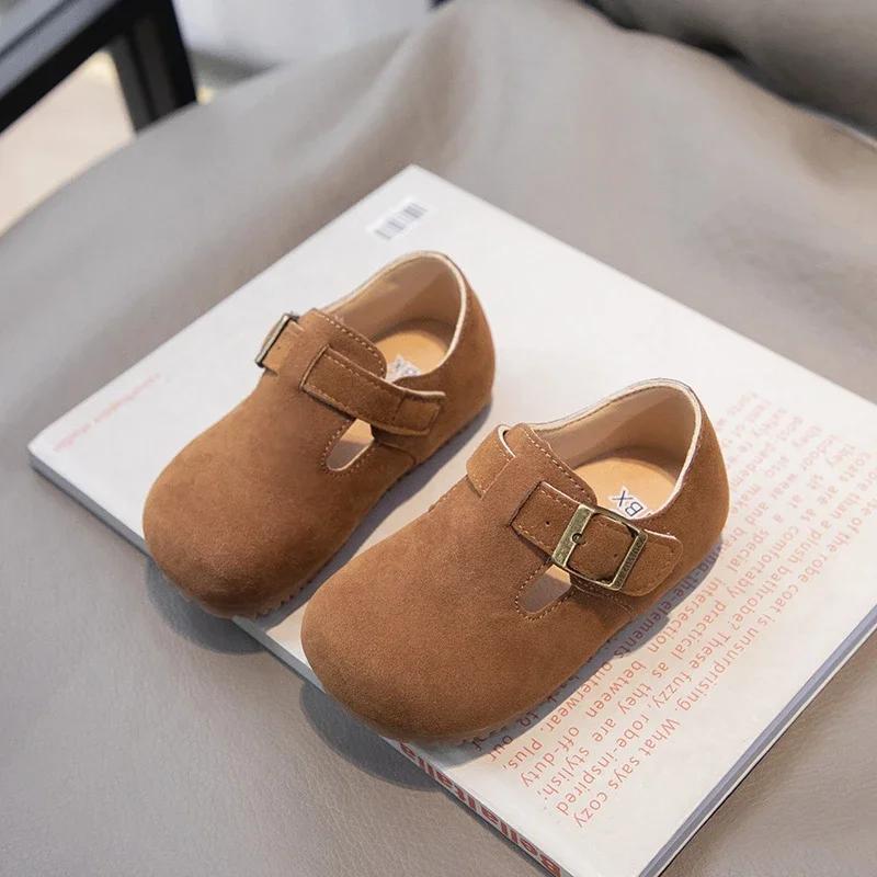 

Boys Girls Flat Shoes Retro Non-slip Sweet Kids Moccasins Soft Sole New Fashion Children Leather Shoes Hook&loop Elegant 30