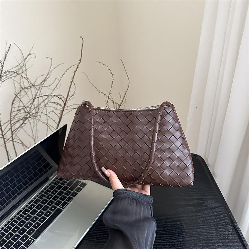Women's Woven Texture Faux Leather Shoulder Bag, Soft Handbag with Single Strap, Casual Square Crossbody Purse