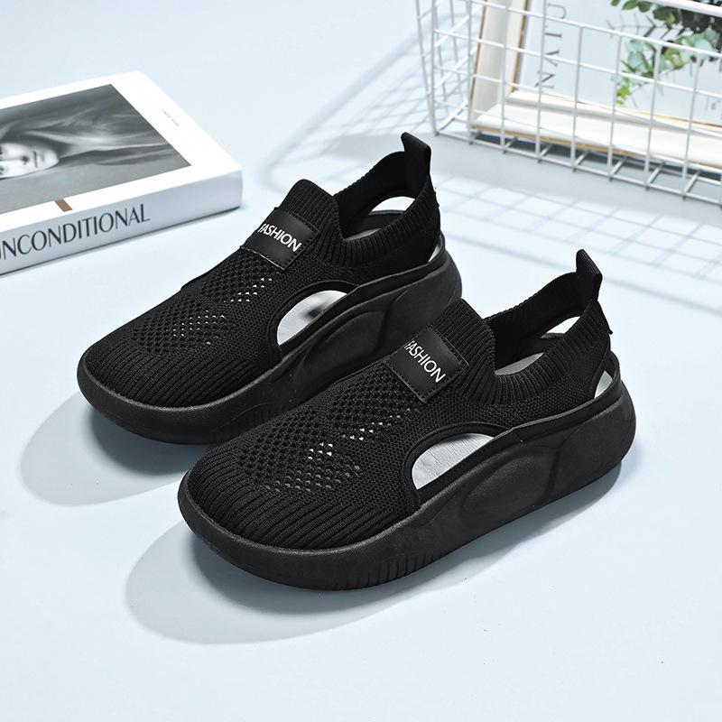Women's Hollow Eyelets Thick Bottom Sneakers Flat Summer Sports Outdoor Running Shoes