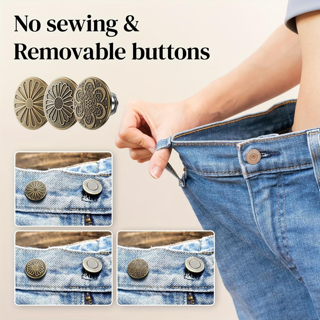 30er-Pack Moderne Flaches Design Wiederverwendbare Metall Denim Taillenknopf Pins - Nähfreie Jeansknöpfe, Verstellbarer Einfacher Clip Druckknopf Straffer
