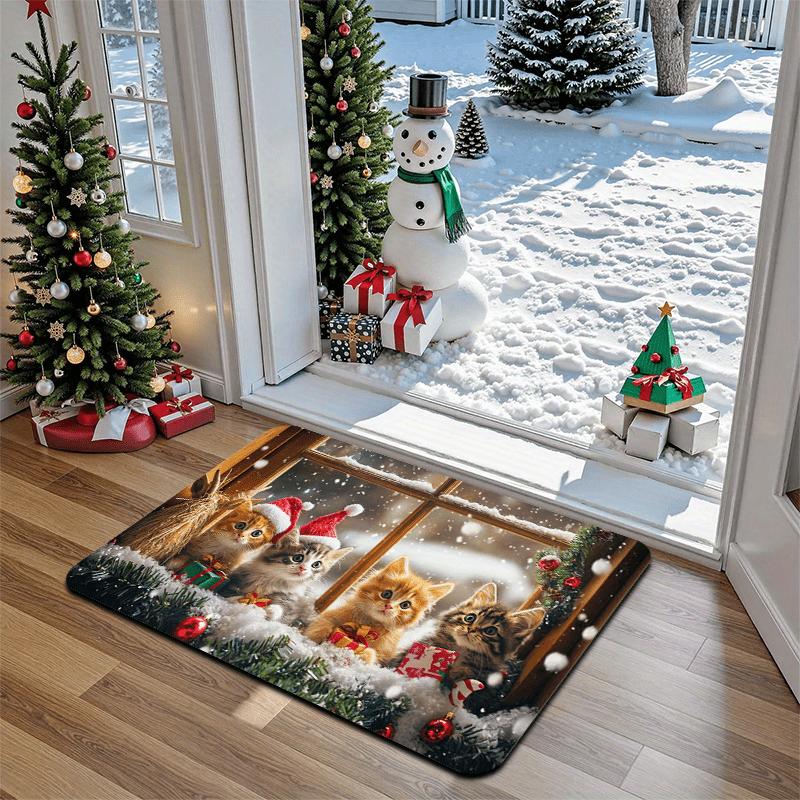 1Pcs Anti Fatigue Door Rugs, Christmas Cat Gift Print Waterproof Non-Slip Thick Cushioned Door Mat Heavy Duty Comfort Standing Mat for Door