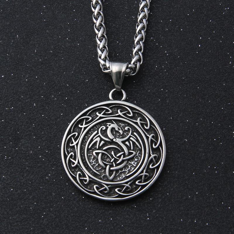 

Ожерелье из нержавеющей стали с подвеской в виде ретро-дракона, круглой медалью, индивидуальное ожерелье с изображением животных-викингов Single Pendant