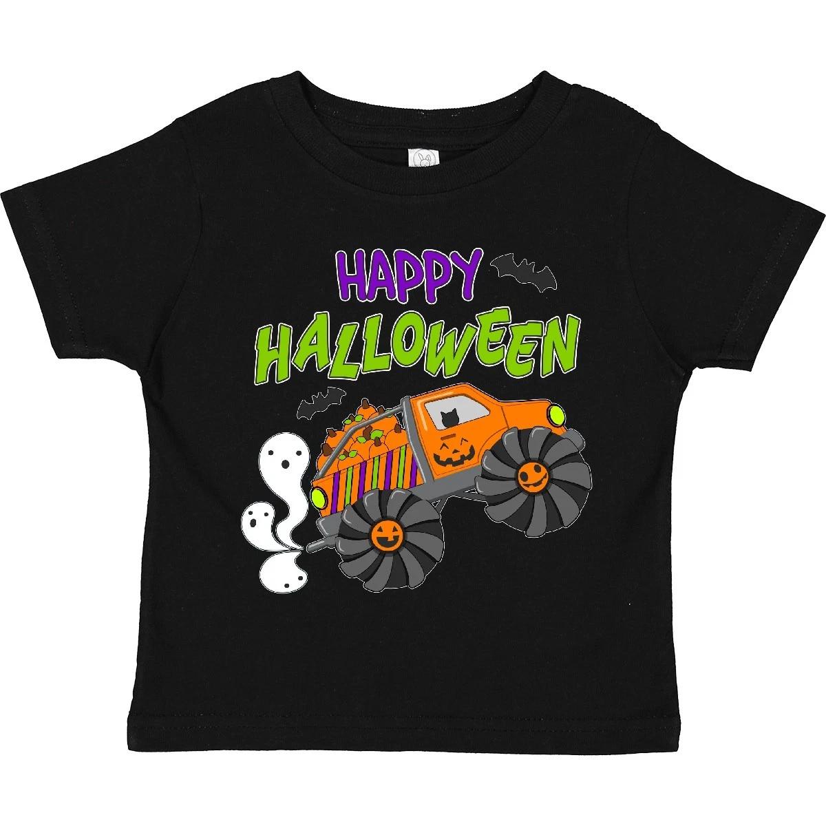Inktastic Happy Halloween-monster Truck With Pumpkins, Bats, Toddler kids boys T-Shirt Or 150