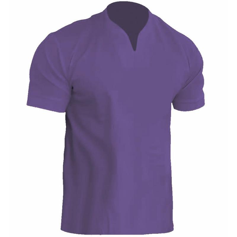 Mens Casual Solid V Neck Short Sleeve Slim Fit T Shirt S фиолетовый